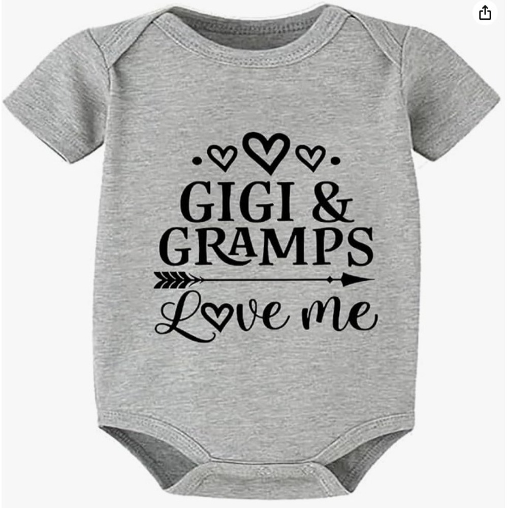 Gigi & Gramps Love Me Baby Bodysuit Gray 0-3M Infant Newborn Graphic Tee NEW